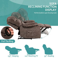 Oversized Recliner Chair for Adults, Large Single Sofa Recliners with Heat and Massage for Elderly Velvet Modern Reclining Sofa Chair with Cup Holders, Remote Control, 90°-150° Adjustable, Brown