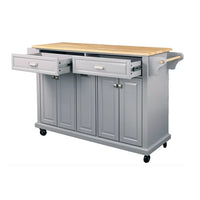 Kitchen Island on Wheels with Storage, Kitchen Island Cart with Spice Rack, Towel Rack and Adjustable Shelves, Mobile Kitchen Cabinet with Natural Wood Tabletop, Gray