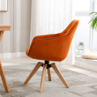 Mid-Century Modern Accent Chair with Solid Rubber Wood Legs, Comfortable Upholstered Home Office Computer Desk Chair No Wheels, Velvet Armchair for Living Room, Bedroom and Office, Orange