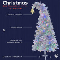 6FT Artificial Christmas Tree Bendable Santa Hat Style Christmas Trees with 8 Flashing Ways Colorful LED Lights and 900 Branch Tips Artificial Fir Bent Top Xmas Tree for Home Party Holiday Decoration