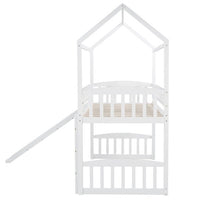 Twin Loft Bed with Slide and Ladder, Wood House Bed with Roof and Guardrails for for Kids Girls/Boys, White 77.4''L x 42.5''W x84.4''H