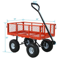 Steel Garden Cart,Wagon Cart with Removable Mesh Sides to Convert into Flatbed,Metal Wagon for Garden,Farm,Yard,3 cu ft,550 lbs Capacity,Red