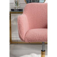 Modern Teddy Home Office Chair Swivel Desk Chair Adjustable Accent Armchair Upholstered Modern Desk Chair with Gold Base Ergonomic Study Seat Vanity Stools for Living Room Bedroom, Pink