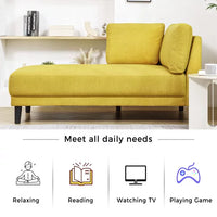 65" Corner Lounge Chair, Mid-Century Modern Fabric Upholstered Indoor Chaise Lounge for Bedroom,Office, Small Living Room & Apartment, Yellow (Left Armrest)