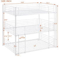 Metal Triple Bunk Bed for Kids ,Full-Full-Full Triple Bed with 2 Built-in Ladders, Bed Bunk Beds Can Divided into 3 Separate Beds, Metal Bedframe with Safety Guardrails, No Box Spring Needed, White