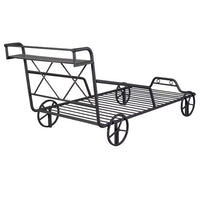Twin Size Platform Bed and X-Shaped Frame Shelf,Metal Car Bed with Four Wheels and Guardrails for Kids,Easy Assembly,Black