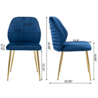 Set of 2 Velvet Dining Chair, Mid Century Velvet Upholstered Accent Chairs with Barrel Backrest and Ring Pull, Modern Side Chairs with Gold Metal Legs for Dining Room Living Room Bedroom, Blue