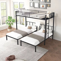 Metal Triple Bunk Bed for 3 People, Can Be Separated into 3 Twin Beds, Twin Over Twin & Twin Bunk Bed with Guardrails for Kids, Teens, Adults