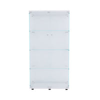 Two-door Glass Display Cabinet 4 Shelves with Door, Floor Standing Curio Cabinet Bookshelf, Tempered Glass Storage Organizer for Living Room, Bedroom and Office, 64.56” x 31.69”x 14.37”, White