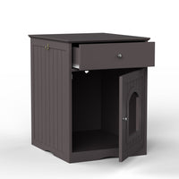 Wooden Pet House Cat Litter Box Enclosure with Drawer, Side Table, Indoor Pet Crate, Cat Home Nightstand, Hooded Hidden Pet Box, Cats Furniture Cabinet, Kitty Washroom, Pet Nightstand, Brown