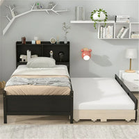 Twin Bed with Bookcase and Drawers, Platform Bed Frame with Bookcase Headboard and Slat Support, Storage Bed for Kids Teens Adults, Weight Capacity 200 lbs, Black