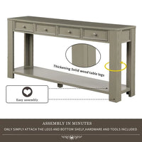 64"Long Console Table, Narrow Sofa Table with 4 Storage Drawers&Bottom Shelf, Storage Console Table, Classic Accent Retro Entryway Sofa Table for Entryway,Hallway, Livingroom, Khaki