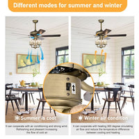 Ceiling Fan, Quiet Ecological Chandelier Fan with 5 Wood Blades 3 Light Kit and Remote Control, Quiet Ecological Chandelier Fan, Reversible Airflow-Bronze Metal Finish