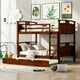 Full Over Full Bunk Bed with Twin size Trundle, Solid Wood Separable Bunk Bed Frame with Full-Length Guardrail and Ladder Convertible into 2 Separate Beds for Boys Girls No Box Spring Needed, Espresso
