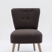 Teddy Fabric Slipper Chair Modern Accent Chair with Button Ergonomic Backrest, Upholstered Comfy Side Chair with Solid Wood Legs for Living Room Bedroom Make-Up Room, Dark Gray