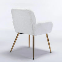 Artificial Rabbit Hair Dining Chair,Furry Desk Chair,Modern Faux Fur Vanity Chair for Teen Girls,Comfy Armchair with Golden Metal Legs for Bedroom Dining Room Living Room,Set of 2,White