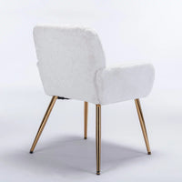 Artificial Rabbit Hair Dining Chair,Furry Desk Chair,Modern Faux Fur Vanity Chair for Teen Girls,Comfy Armchair with Golden Metal Legs for Bedroom Dining Room Living Room,Set of 2,White