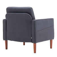 Linen Upholstered Accent Chair, Modern Armchair with Solid Wood Legs, Comfy Reading Arm Chair Single Sofa Chair with Solid Wood Frame for Living Room, Bedroom and Office, Dark Grey