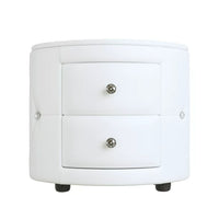 PU Leather Upholstered Nightstand with 2 Drawers and Crystal Handle, Button Tufted Dresser Side Table Chest, Multifunctional Round Storage Beside Table for Living Room, Bedroom, Fully Assembled, White