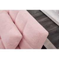 35.5 Inch L Modern Teddy Convertible Single Futon Sofa Bed with 1 Pillow, Multifunctional Armless Futon Chair with Metal Legs, Comfy Sofa Chair for Living Room, Office, Studio, Apartment, Pink