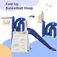 4 in 1 Climbing Toys for Toddlers, Freestanding Playground Climber Slide Playset with Basketball Hoop & Slide & Climbing Ramp & Hidden Space, Play Combination Amusement Park for Indoor & Outdoor, Blue