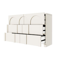Modern Buffet Sideboard, Kitchen Storage Cabinet with Shelves and Doors, Wood Buffet Cabinet with Drawers, Coffee Bar, 6-Drawer Chest Floor Cabinet Cupboard for Dining Room, Half High Gloss White