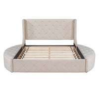 Queen Size Storage Velvet Bed Frame, Upholstered Platform Bed with Wingback Headboard and 1 Big Drawer,2 Side Storage Stool, No Box Spring Required
