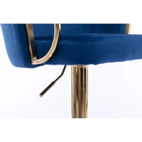 Bar Stools Set of 2,Velvet Counter Height Bar Stools with Chrome Footrest and Gold Base,Swivel Height Adjustable Barstools for Kitchen Island,Pub,Dining Room,Navy
