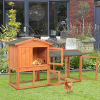 61" Chicken Coop Large Wooden Outdoor Bunny Rabbit Hutch Hen Cage with Ventilation Door, Removable Tray & Ramp Garden Backyard Pet House Chicken Nesting Box