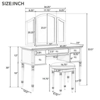 43" Luxury Dressing Table Set, Mid-centery Dresser with Tri-fold Mirror, 5 Drawers, Stool, Baroco Style Makeup Vanity Set for Bedroom, Living Room, Gold