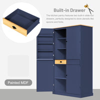 TRIPLE TREE 71.3" High Freestanding Kitchen Pantry, Large Cupboard Storage Cabinet with 2 Drawers, Adjustable Shelves and Door Shelves, Pantry Storage Cabinet for Kitchen, Dining Room, Blue