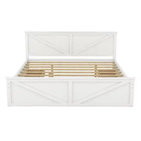 Modern King Size Wooden Platform Bed with 4 Storage Drawers, Solid Wooden Platform Bed Frame with Headboard and Support Legs , Storage Bed with Storage, for Any Bedroom, No Box Spring Needed, White