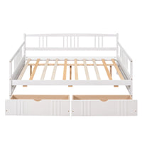 Twin Size Daybed Frame with Two Storage Drawers, Wood Sofa Bed Frame with Slats Support, Indoor Mattress Foundation for Bedroom Living Room, No Box Spring Required, White