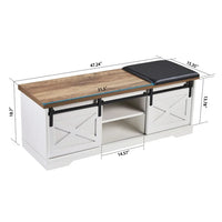 Storage Bench Shoe Storage Bench with Adjustable Shelves & Padded Cushion Farmhouse Entryway Bench with Sliding X Barn Door Shoe Storage Shoe Bench for Entryway, White