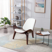 Living Room Chair, Faux Leather Accent Chair Modern Lounge Chair Shell Chair, Corner Side Chair with Padded Seat, wooden frame Chair for Bedroom or Reading Lounge, Office, Salon - (White)