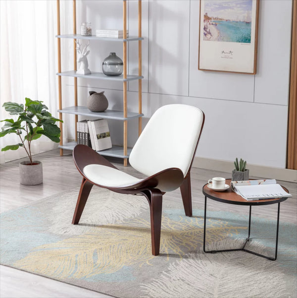 Living Room Chair, Faux Leather Accent Chair Modern Lounge Chair Shell Chair, Corner Side Chair with Padded Seat, wooden frame Chair for Bedroom or Reading Lounge, Office, Salon - (White)