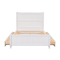 Full Size Bed Frame with 4 Storage Drawers, Wood Full Size Platform Bed with Storage Shelves Headboard, Full Storage Bed with Support Legs for Girls Boys, No Box Spring Needed, White