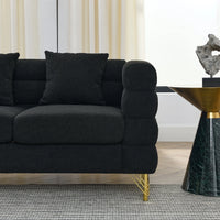 81 Inch Oversized 3-Seater Sectional Sofa, Modern Upholstered Deep Seating Sofa with 3 Throw Pillows and Golden Metal Legs, Comfort Fabric Sectional Sofa for Living Room Bedroom, Black