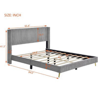 Queen Platform Bed Frame, Modern Upholstered Bed with Tufted Backrest and 2 Metal Legs, Corduroy Low Bed with Slats Support for Bedroom,Apartment, Easy Assembly,No Box Spring Needed, Gray