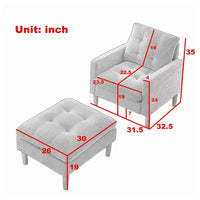 Accent Chair with Ottoman, Modern Fabric Single Sofa Chair with Wood Legs, Upholstered Armchair with Footrest, Living Room Leisure Chair Ottoman Set, Tufted Chair for Reading or Lounging, White