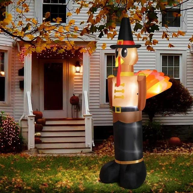 Thanksgiving Inflatables Outdoor Decorations, 10FT Turkey with Pilgrim Hat Thanksgiving Decor, Build in LEDs Blow up Thanksgiving Gifts, Party Decorations for Home Indoor Yard Garden Holidy