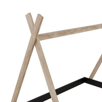 Full Size Tent Floor Bed with Triangle Structure, Wood Montessori Bed House Bed, Wood Platform Bed Frame with Roof, Teepee Bed, Playhouse Design, No Box Spring Needed, Natural