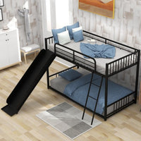 Twin Bunk Beds for Kids, Metal Bunk Bed with Slide, No Box Spring Required (Black Low Bunk Beds with Slide)