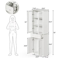 3-Tier Bookshelf with Doors and 3 Drawers, Home Office Large Storage Cabinet with Shelves and Display Cabinet, Tall Standing Bookcase with LED Light Strips for Living Room Apartment, White