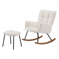 Nursery Rocking Chair with Ottoman for Mom and Baby, Upholstered Rocker Glider Chair with High Backrest, Boucle Fabric Armchair Leisure Sofa Chair for Bedroom Living Room Office, Beige