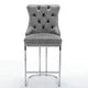 Bar Stools Set of 2, Counter Height Barstools with Chrome Metal Base, Modern Velvet Barstools with Button Back & Rivet Trim, Upholstered Chairs for Kitchen Island, Dining Room, Gray