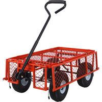 Steel Garden Cart,Wagon Cart with Removable Mesh Sides to Convert into Flatbed,Metal Wagon for Garden,Farm,Yard,3 cu ft,550 lbs Capacity,Red