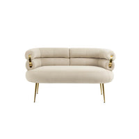 50" Small Loveseat Sofa, Mid Century Modern Velvet 2-Seat Couch Tufted Love Seat with Metal Frame and Tapered Golden Feet for Living Room, Bedroom, Apartment and Small Space, Beige