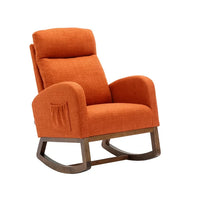 Modern Rocking Chair Nursery Upholstered Glider Chair with Side Pocket, Comfortable Rocking Accent Armchair with High Back and Rubber Wood Legs for Living Room Bedroom Reading Room Lounge, Orange