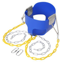 High Back Full Bucket Toddler Swing Seat with Finger Grip, Premium Plastic Coated Chains and Carabiners for Easy Install - Blue